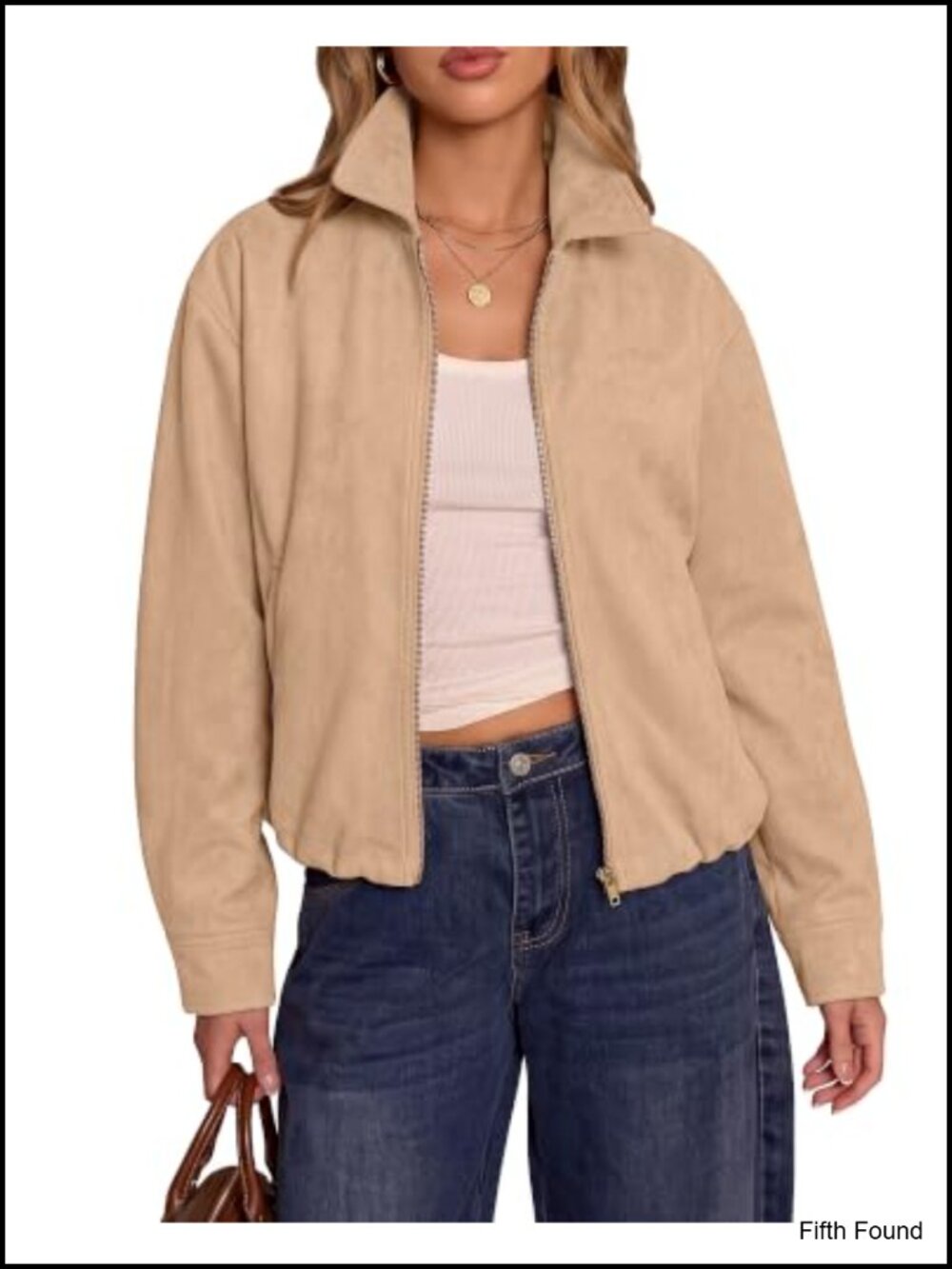 Faux Suede Zip Front Cropped Jacket Oversized Fall Coat